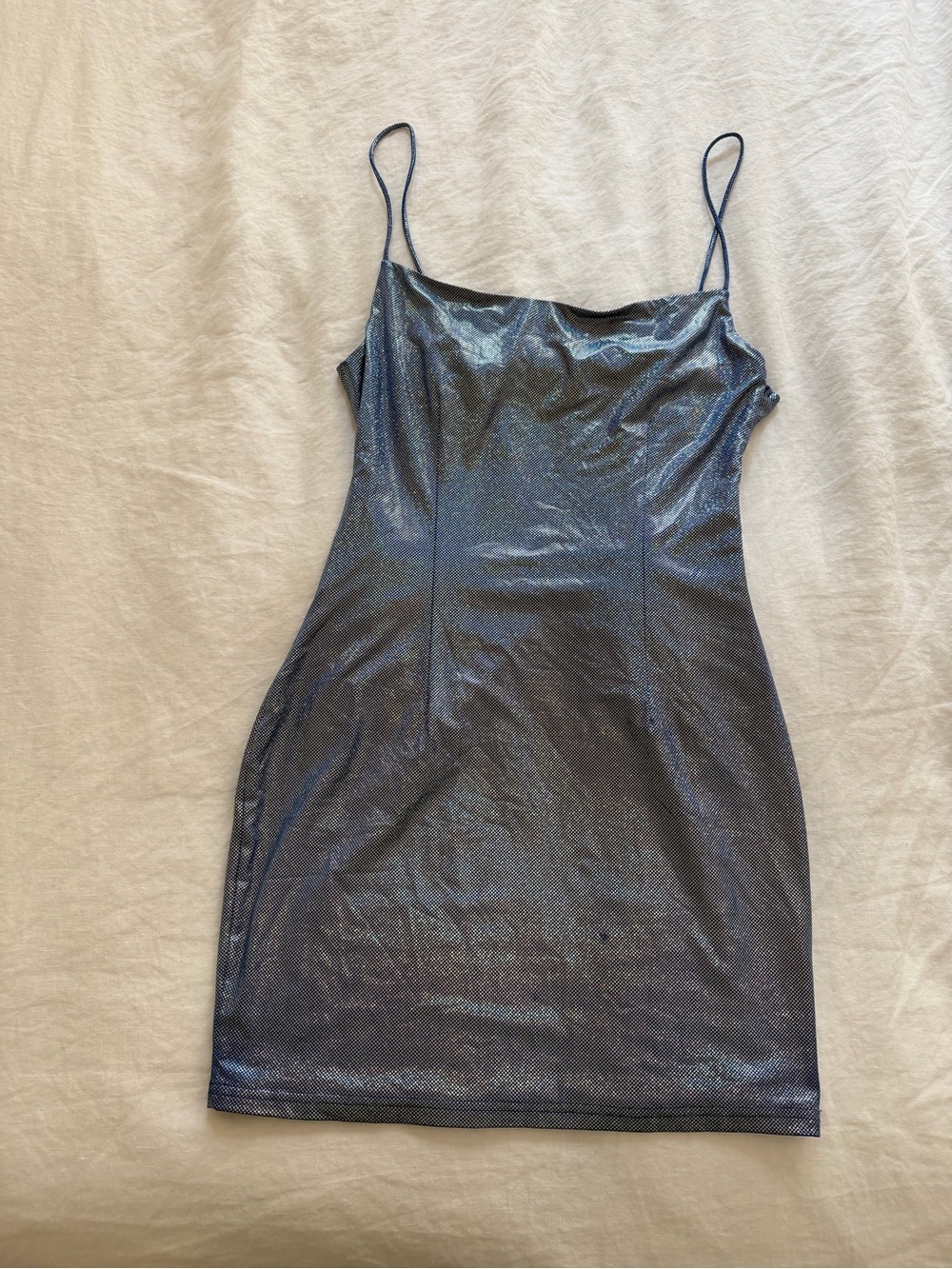 Super down Blue Shimmery Blue Slip Dress with Spaghetti Straps